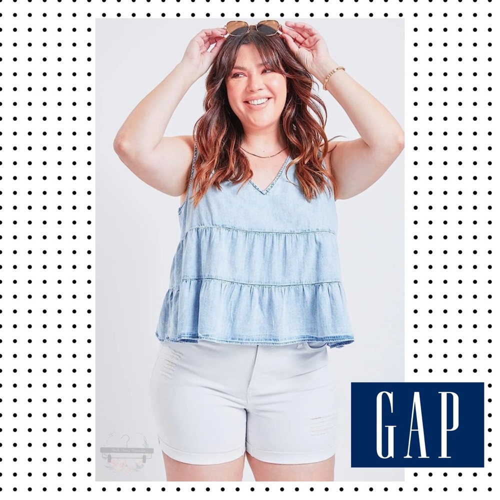 NWT GAP - Sleeveless Tiered Whitewash Organic Denim Tank Top XL